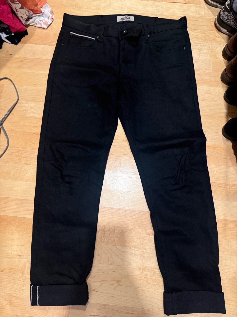 Naked & Famous Denim Black Slim Straight Jeans super guy 36